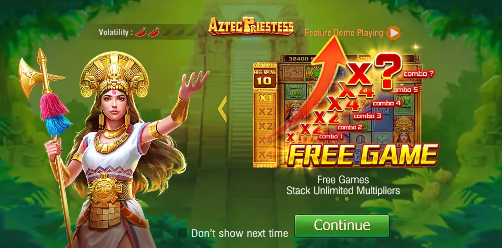 Aztec Priestess game interface screenshot 2