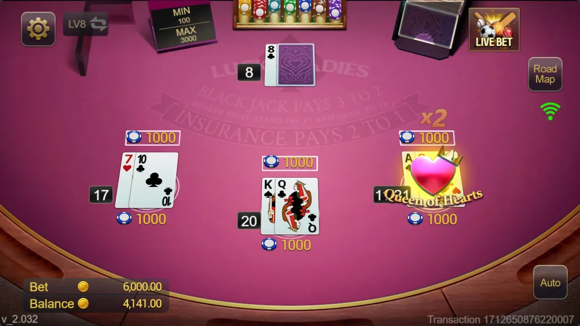 Blackjack Lucky Ladies game interface screenshot 2
