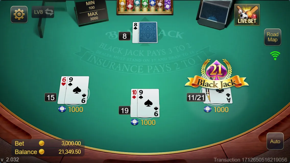 Blackjack game interface screenshot 1
