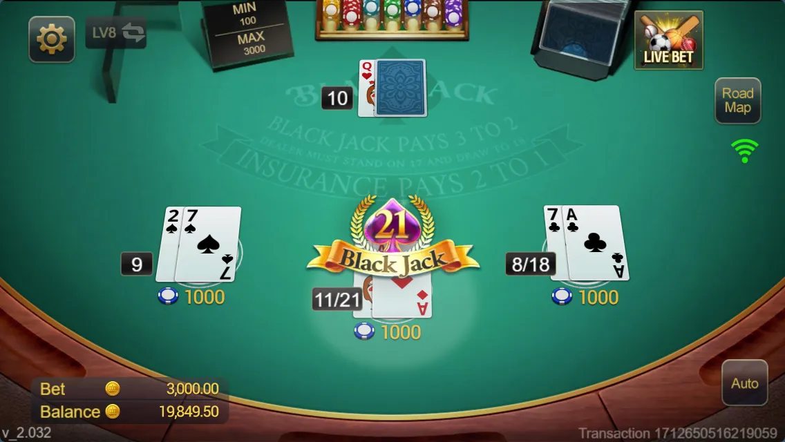 Blackjack game interface screenshot 2