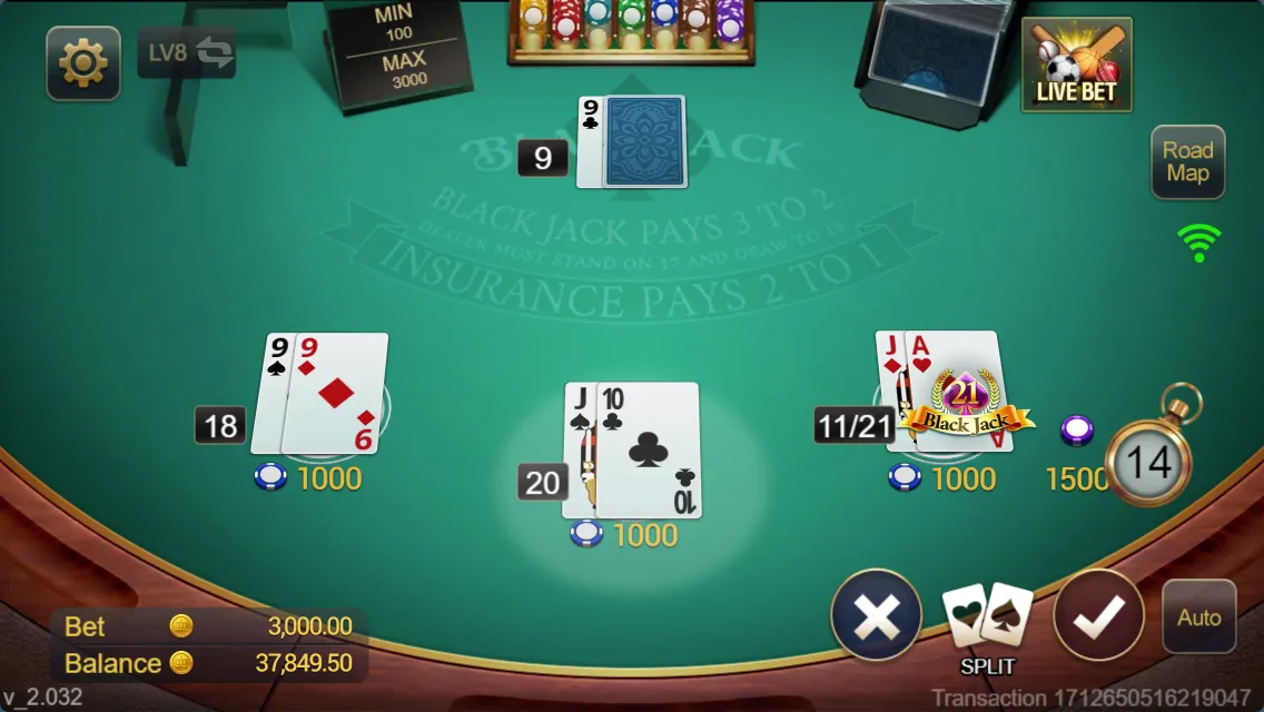 Blackjack game interface screenshot 4