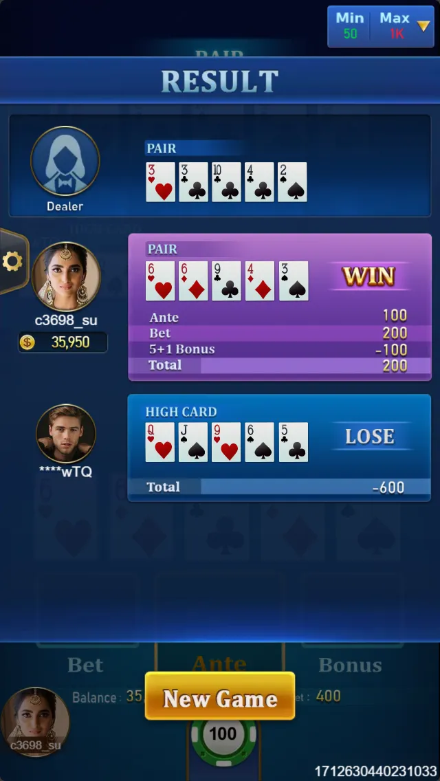 Caribbean Stud Poker game interface screenshot 3
