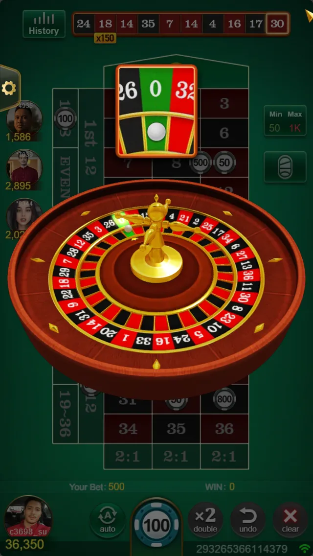 European Roulette game interface screenshot 1