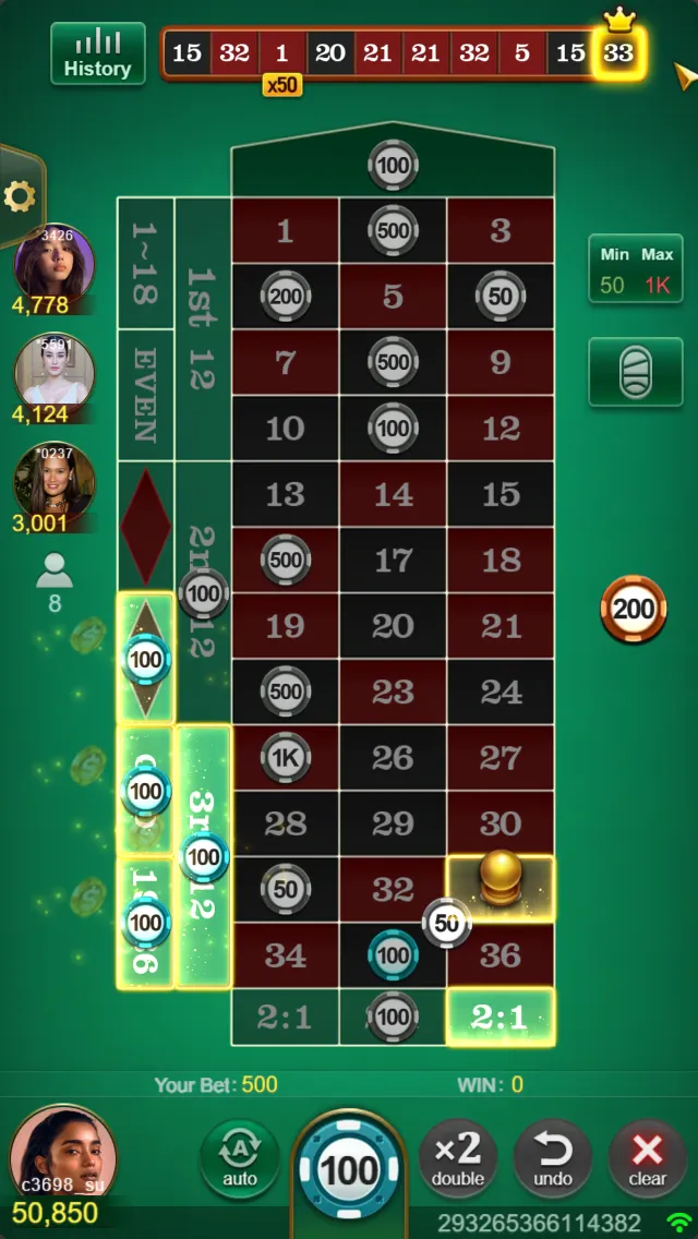 European Roulette game interface screenshot 4