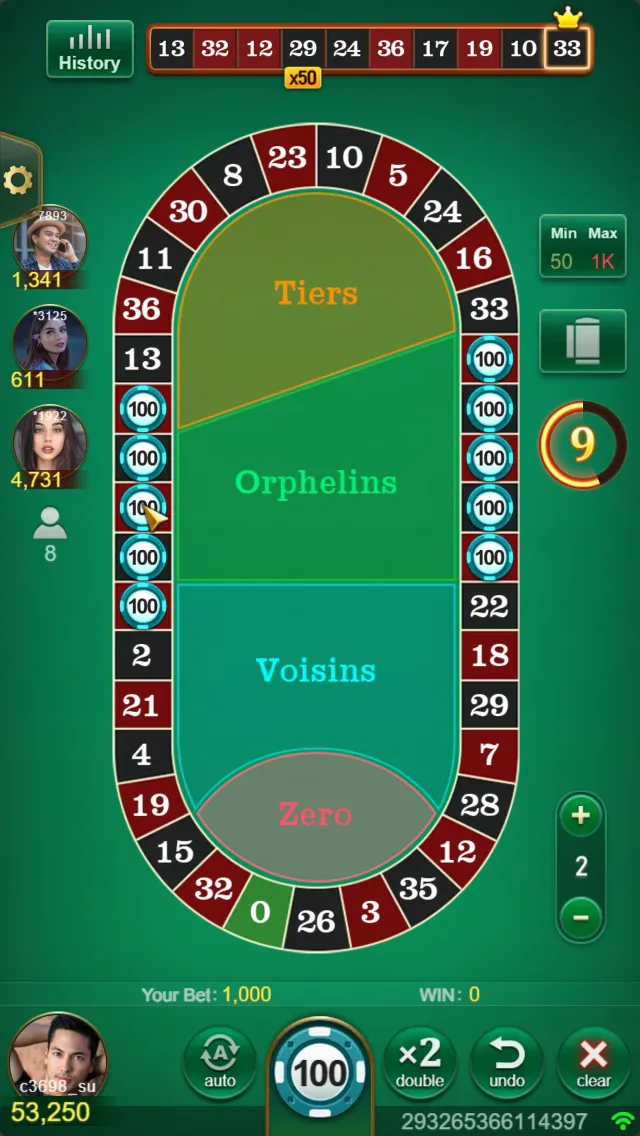 European Roulette game interface screenshot 5