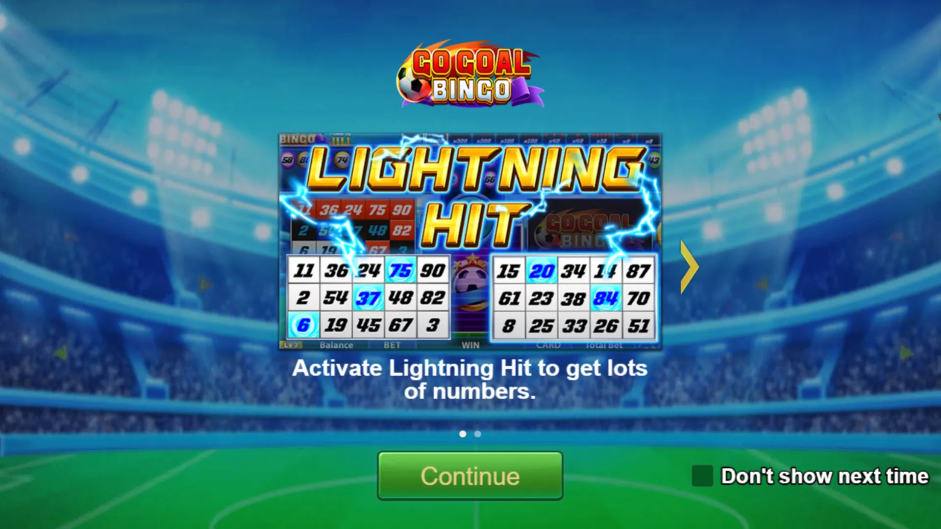 GO GOAL BINGO game interface screenshot 1