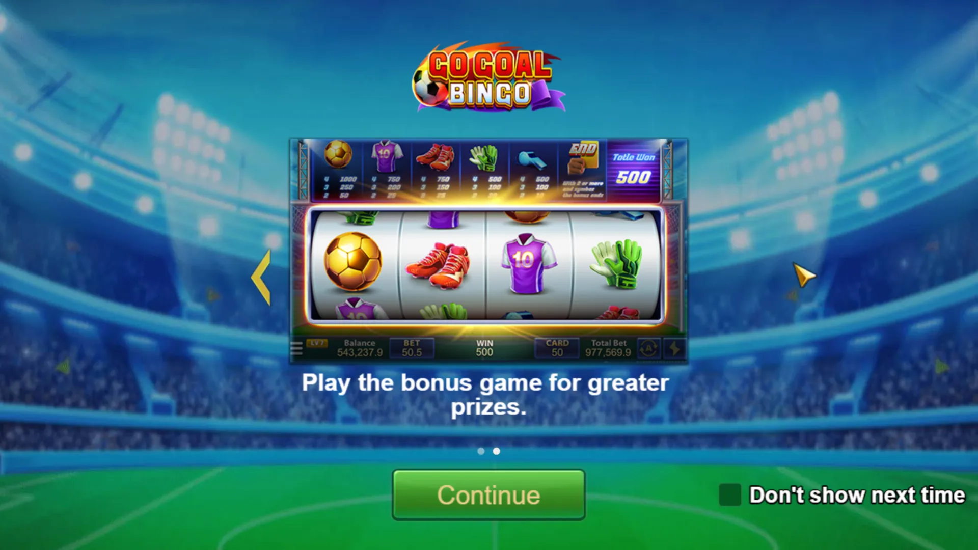 GO GOAL BINGO game interface screenshot 2