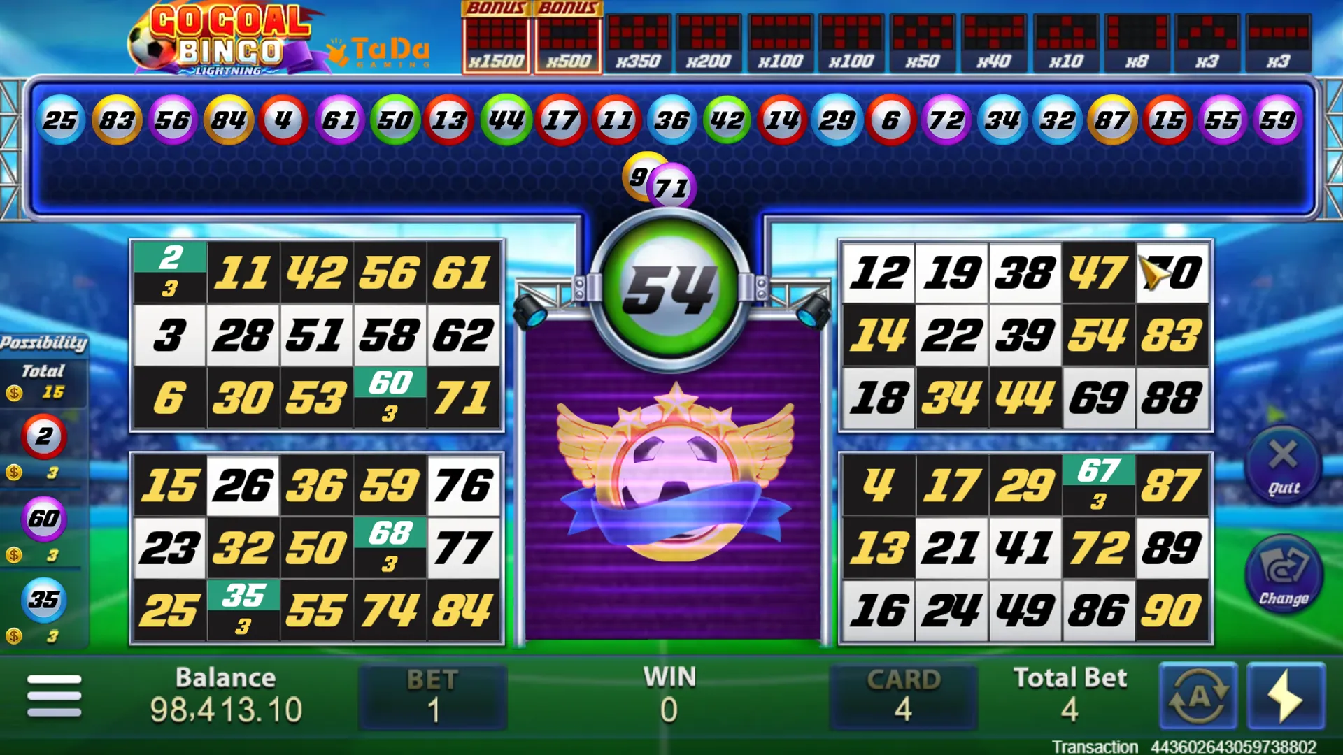GO GOAL BINGO game interface screenshot 3