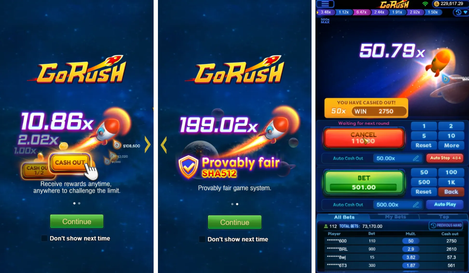 Go Rush game interface screenshot 1