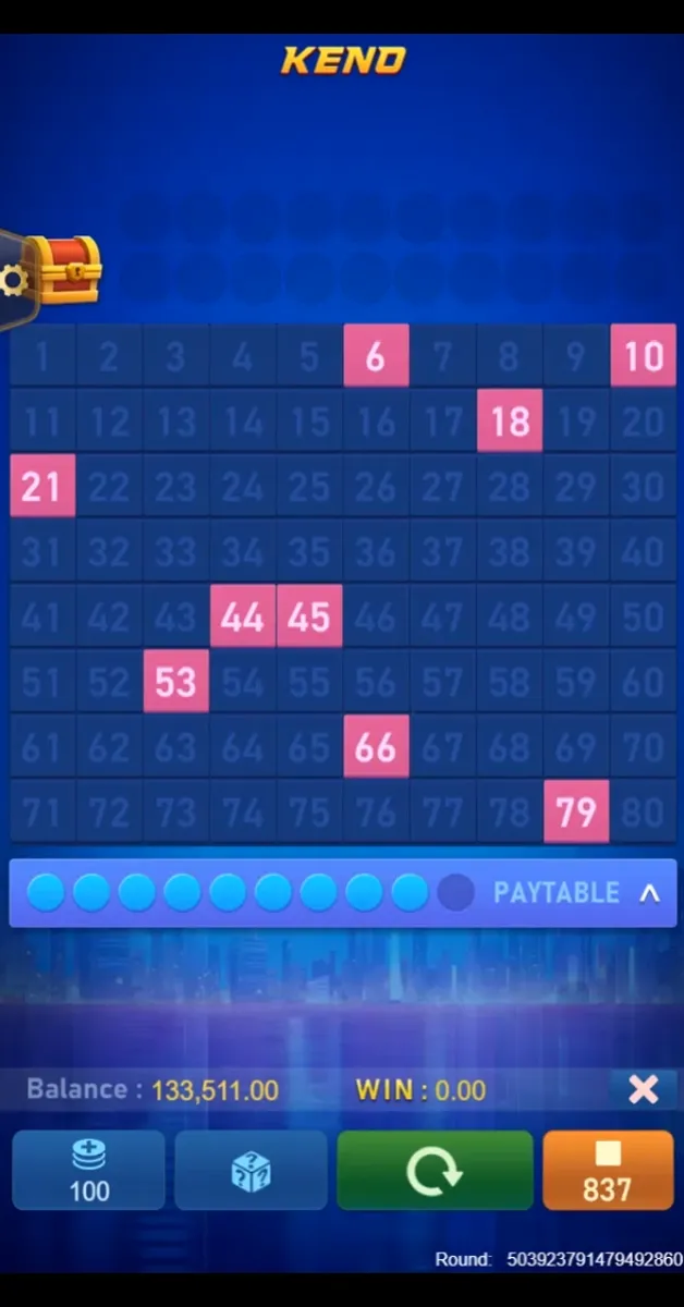 Keno Bonus Number game interface screenshot 3