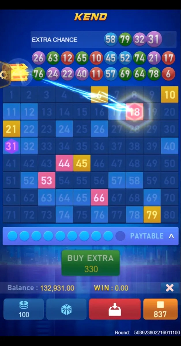 Keno Bonus Number game interface screenshot 4