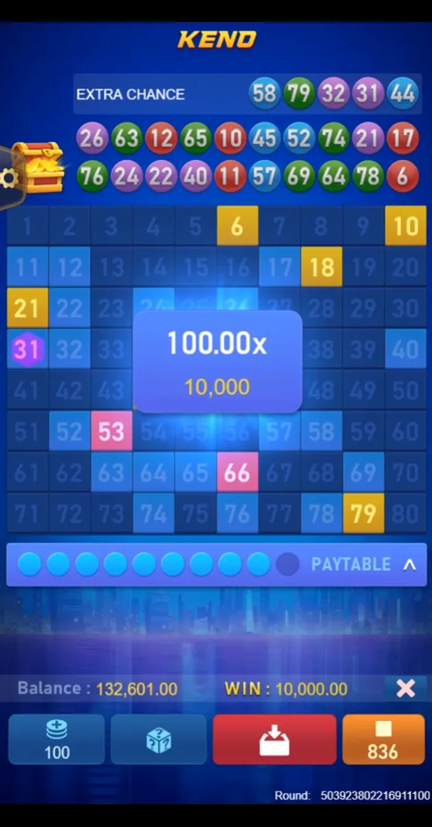 Keno Bonus Number game interface screenshot 5