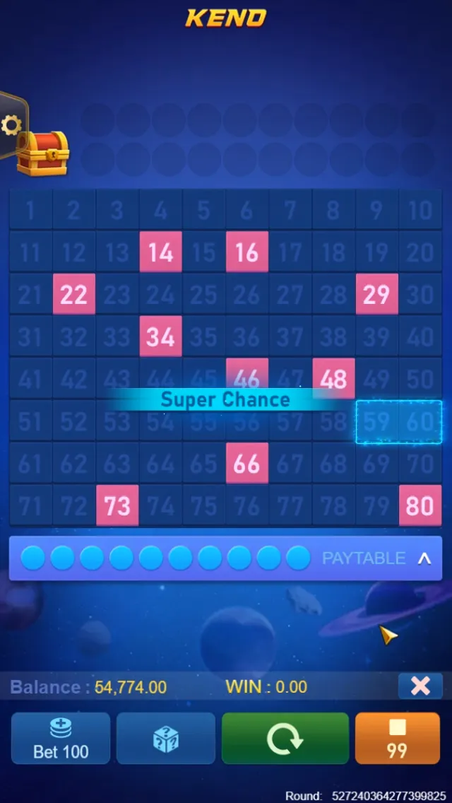 Keno Super Chance game interface screenshot 3