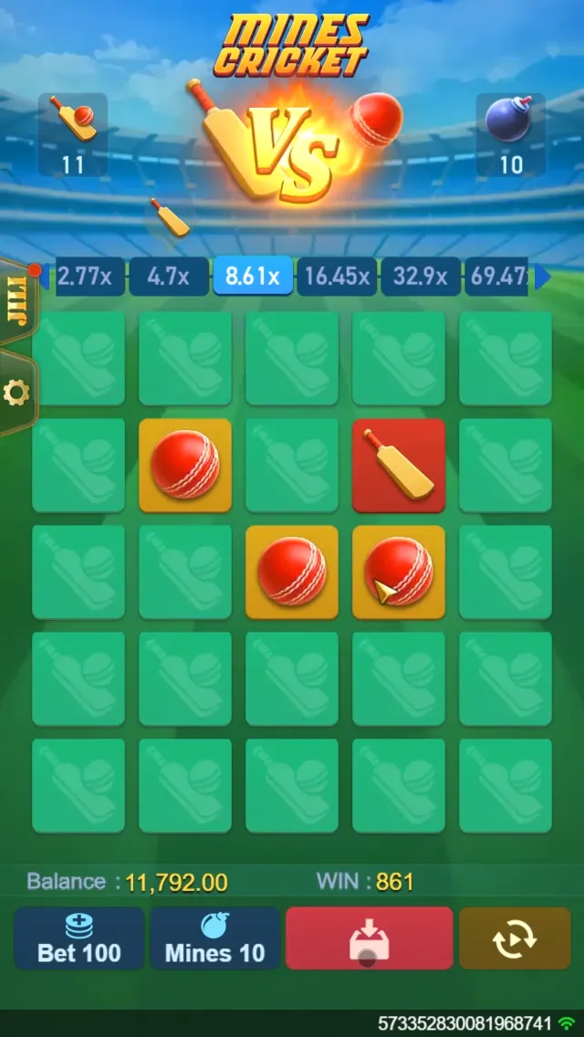Mines Cricket game interface screenshot 1