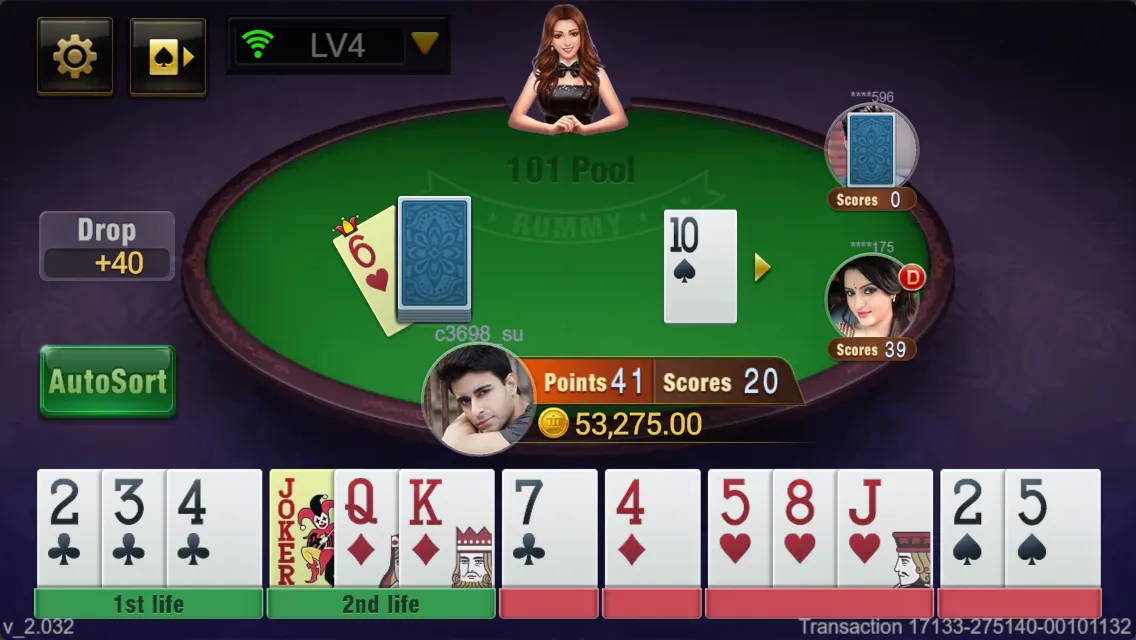 Pool Rummy game interface screenshot 1