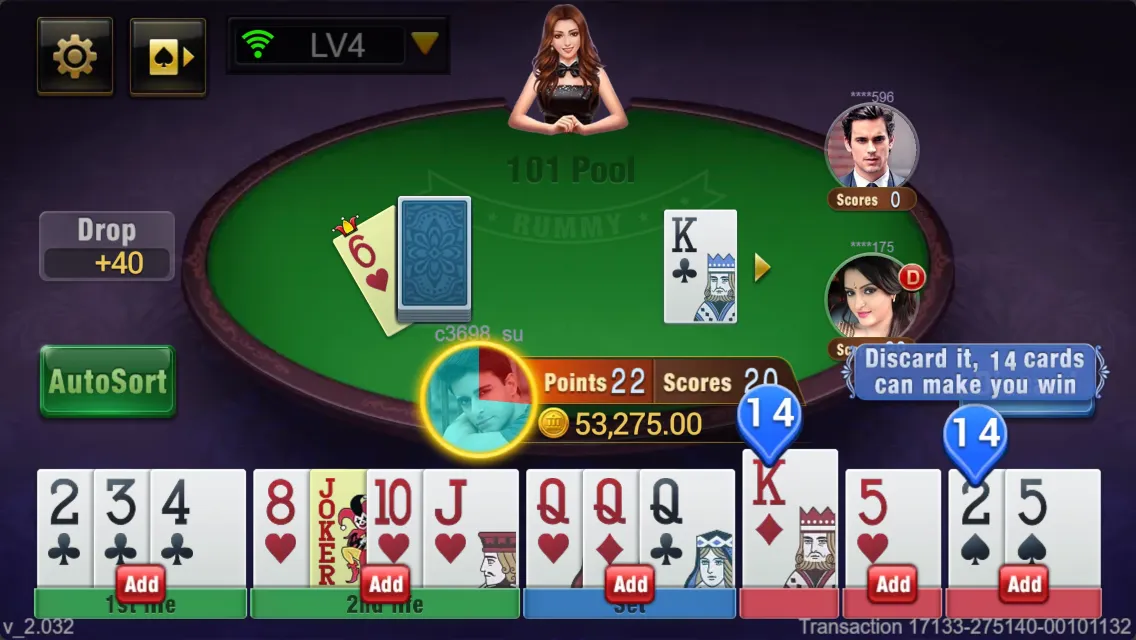 Pool Rummy game interface screenshot 2